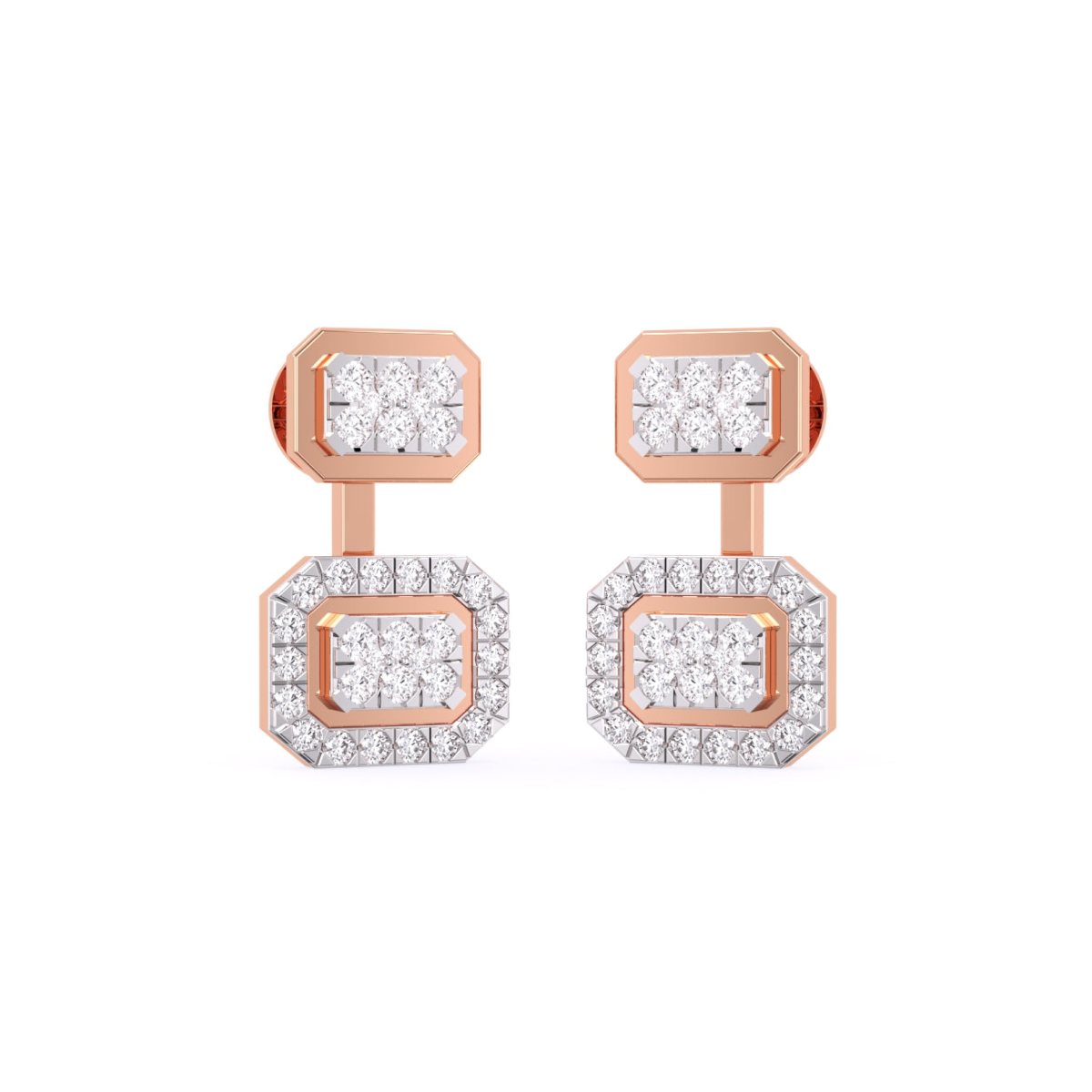 Round Squre Type Lab Grown Diamond Bridal Drop Earrings